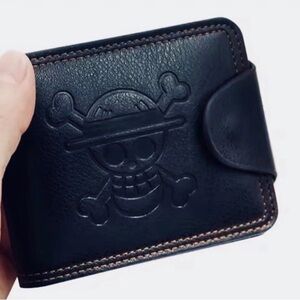 Stylish Black PU Leather Men’s Short Wallet with Skull Design Multi-Function New